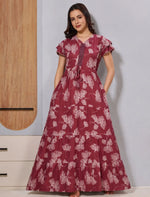 Berry Pink Gathering Frock Flared Fancy Long Frock for Women - Mangai Nighties 