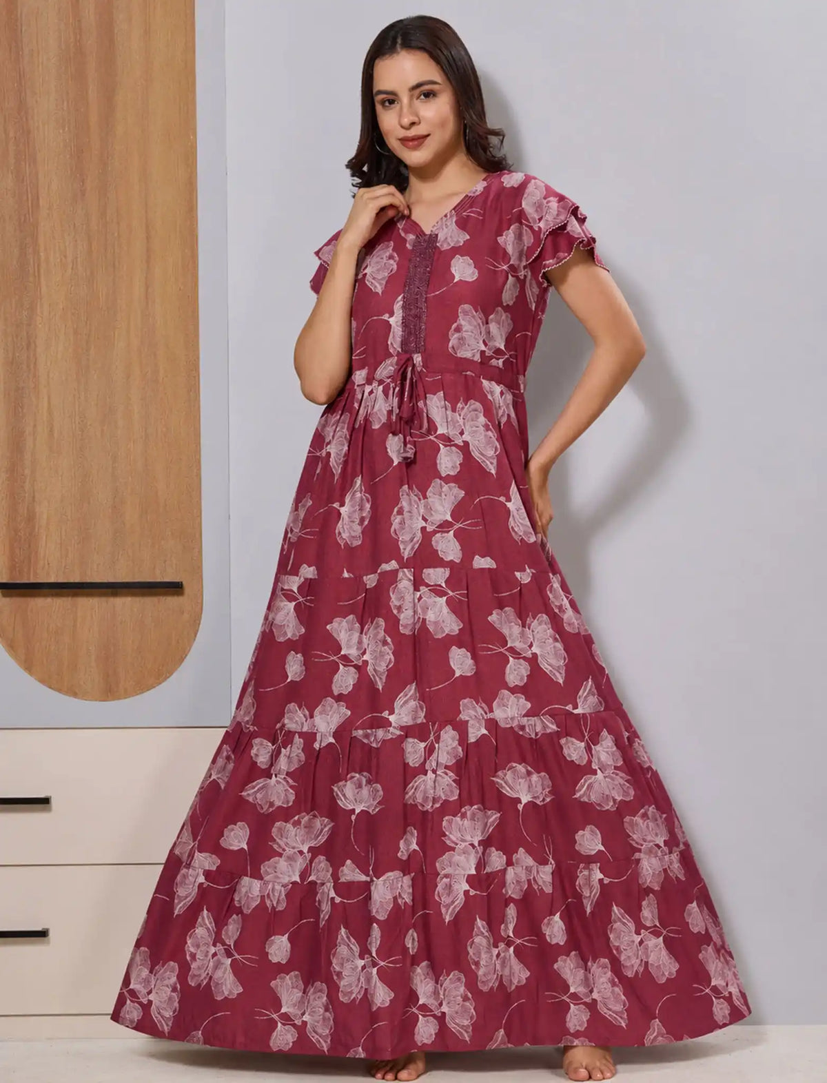 Alpine Stylish double-layer petal sleeves - Mangai Nighties 