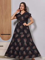 Black Alpine Gathering Frock with three Layer Long Frock - Mangai Nighties 