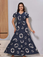 Alpine Abstract Geometric Print Gathering tie up Long Frock - Mangai Nighties 
