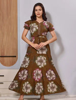 Coffee Brown Long Gathering Frock with Tie up rope Maxi - Mangai Nighties 