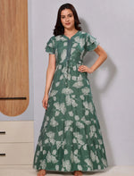 Alpine Green Gathering Long Fancy Frock Zipless Maxi - Mangai Nighties 