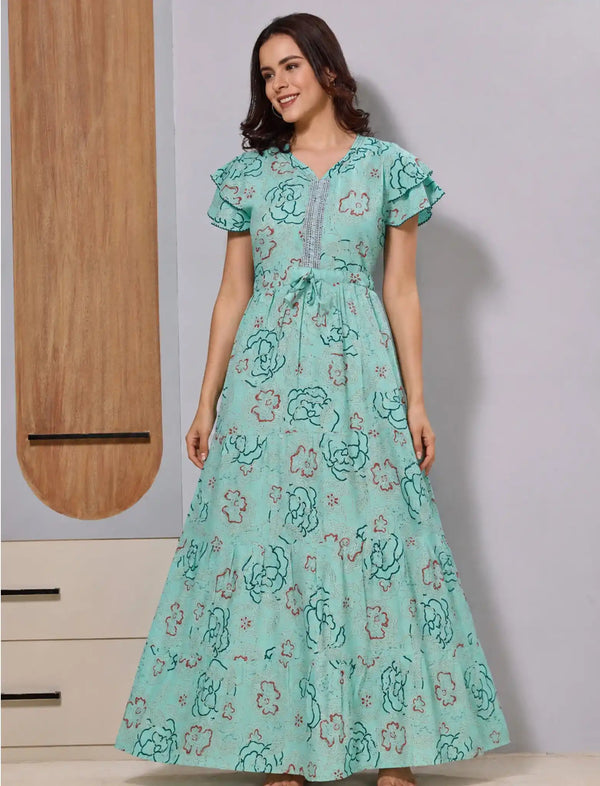 Elegant Alpine Floral Zipless Long Frock for Stylish Women - Mangai Nighties 