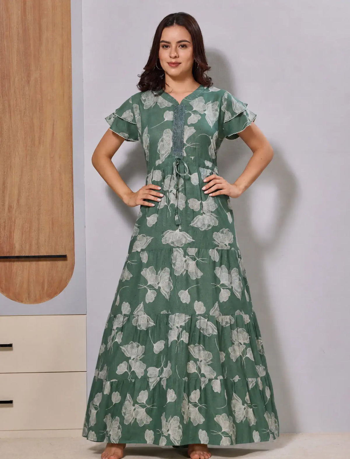 Alpine Gathering Frock Maxi Layer Style with Side Pocket - Mangai Nighties 