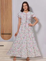 Alpine Patch work Neck with Front Tie Gathering Rope Full Frock - Mangai Nighties 