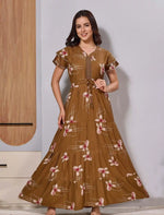 Mustard Alpine Full flared Gathering Frock for Women Night Wear - Mangai Nighties 