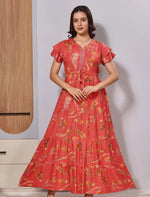Orange Alpine Gathering Frock with Fancy Flared Side Pocket - Mangai Nighties 
