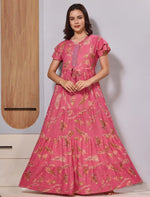Pink Long Gathering Frock Stylish 3 Layer with side Pocket - Mangai Nighties 