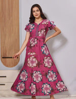 Alpine Floral Print Fancy Frock with Side Pocket flowing tiered silhouette - Mangai Nighties 