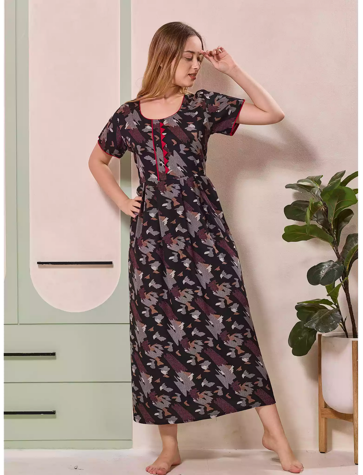 Alpine Abstract Print Kurti Style Nighty for Women | Mangai Nighties