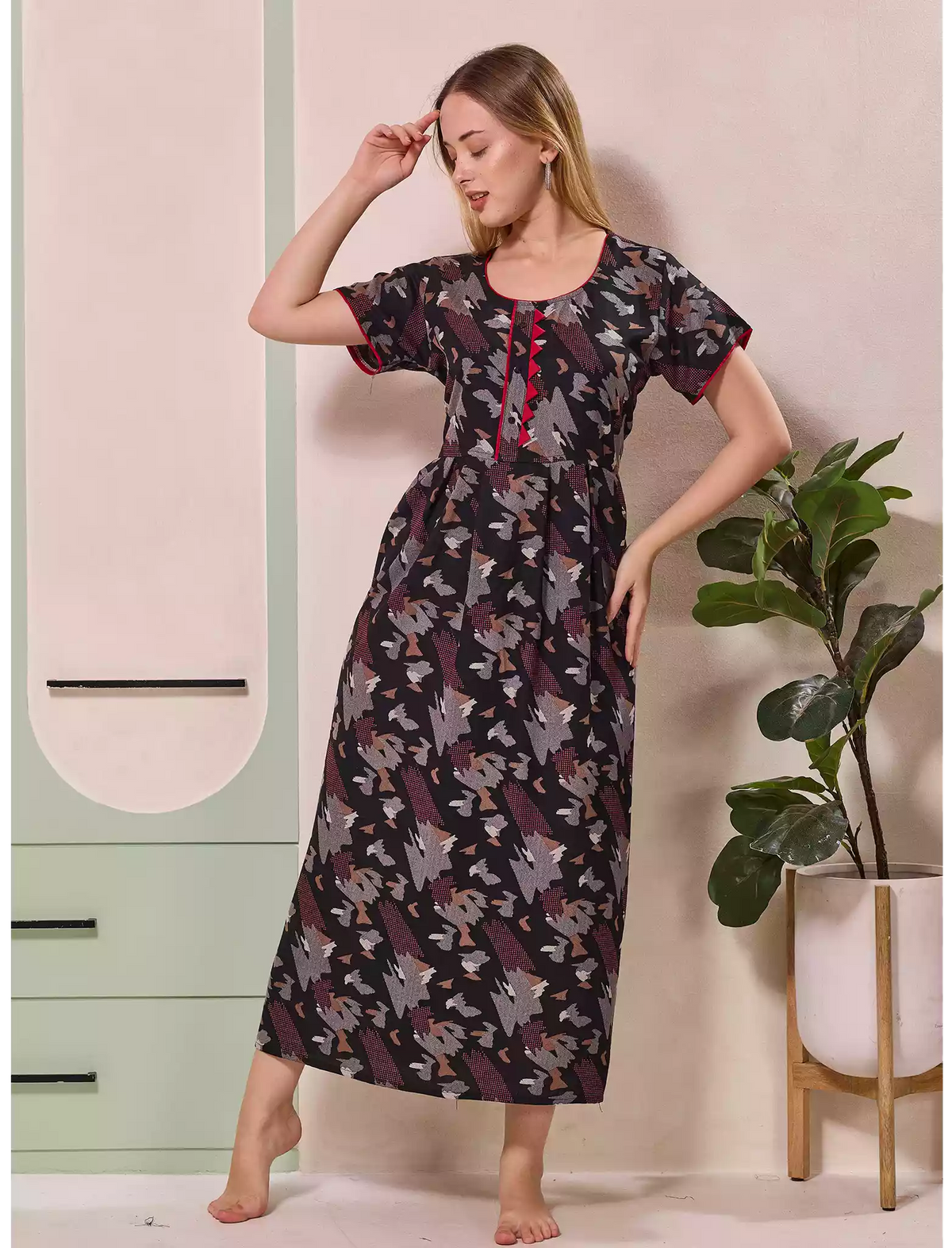 Alpine Abstract Print Kurti Style Nighty for Women | Mangai Nighties