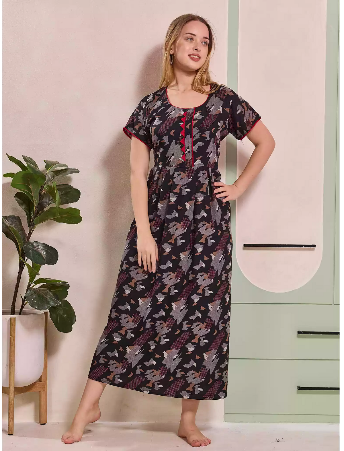 Alpine Abstract Print Kurti Style Nighty for Women | Mangai Nighties