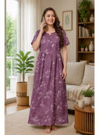 Alpine Kurti Style Pleated Nighty with Floral Print - Mangai Nighties