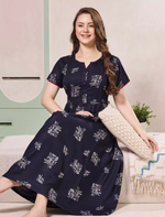 Alpine Floral Print Pleated Kurti Style Nighty with Pocket - Mangai Nighties