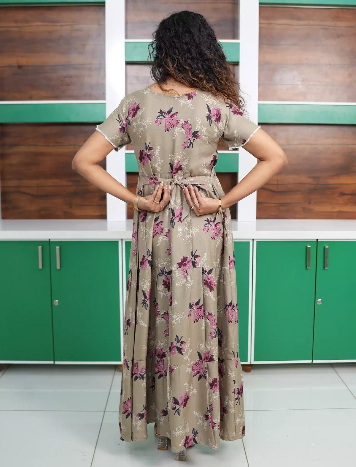 Alpine Floral Print Petal Sleeve 3 Layer Full Frock - Mangai Nighties