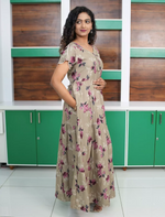 Alpine Floral Print Petal Sleeve 3 Layer Full Frock - Mangai Nighties