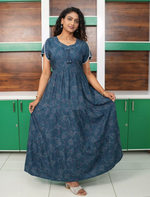 Alpine Floral Print Petal Sleeve Full Frock - Mangai Nighties