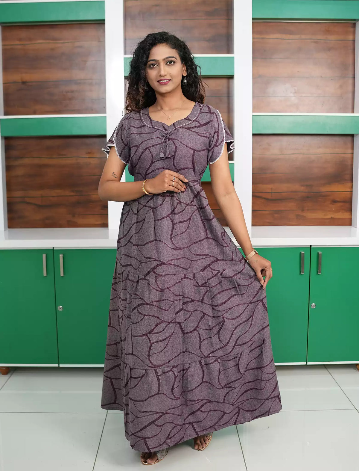 Alpine 3 Layer Petal Sleeve Full Frock - Mangai Nighties