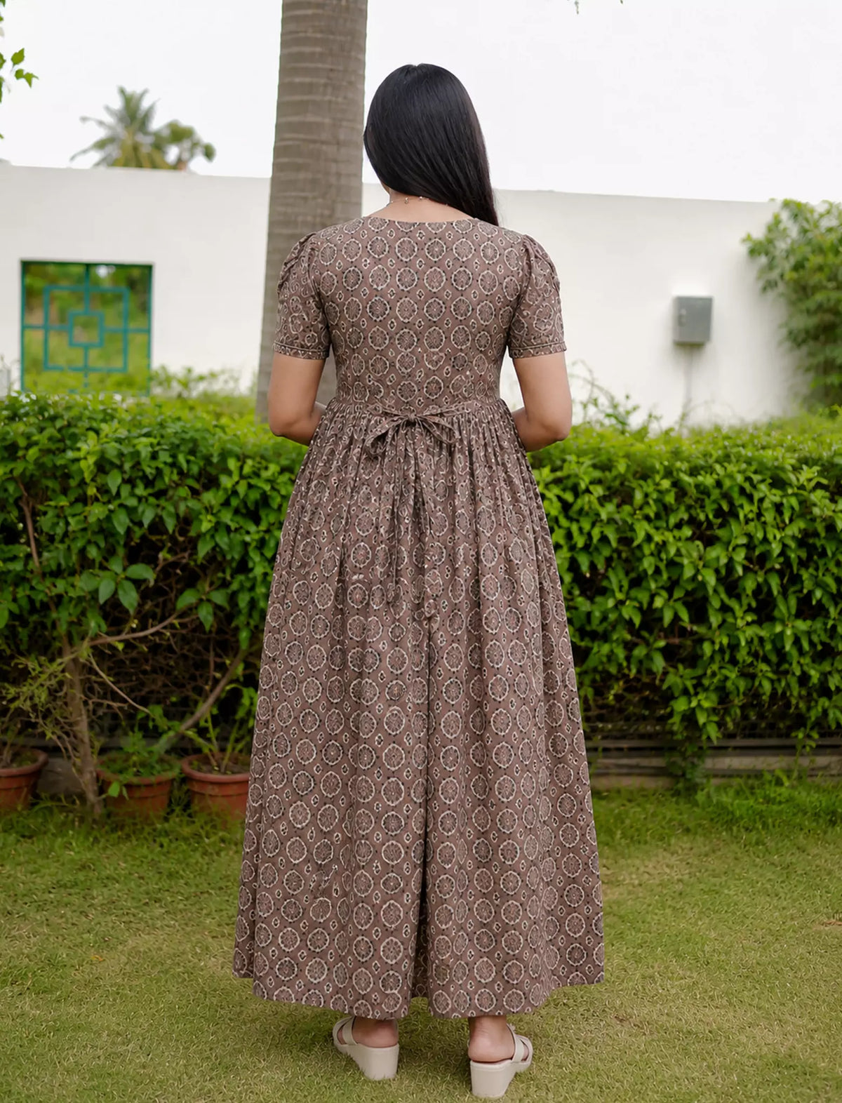 Cotton Geometric Print Casual Frock with Back Tie - Mangai Nighties