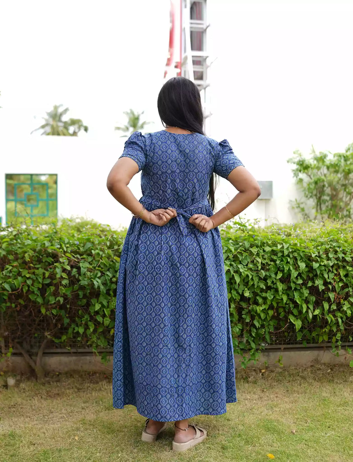 Cotton Geometric Print Casual Frock with Back Tie - Mangai Nighties