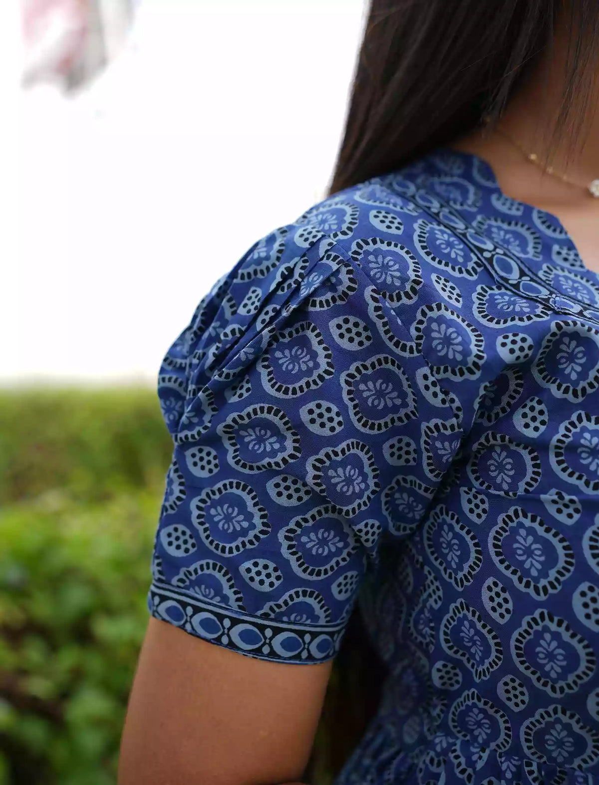 Cotton Geometric Print Casual Frock with Back Tie - Mangai Nighties