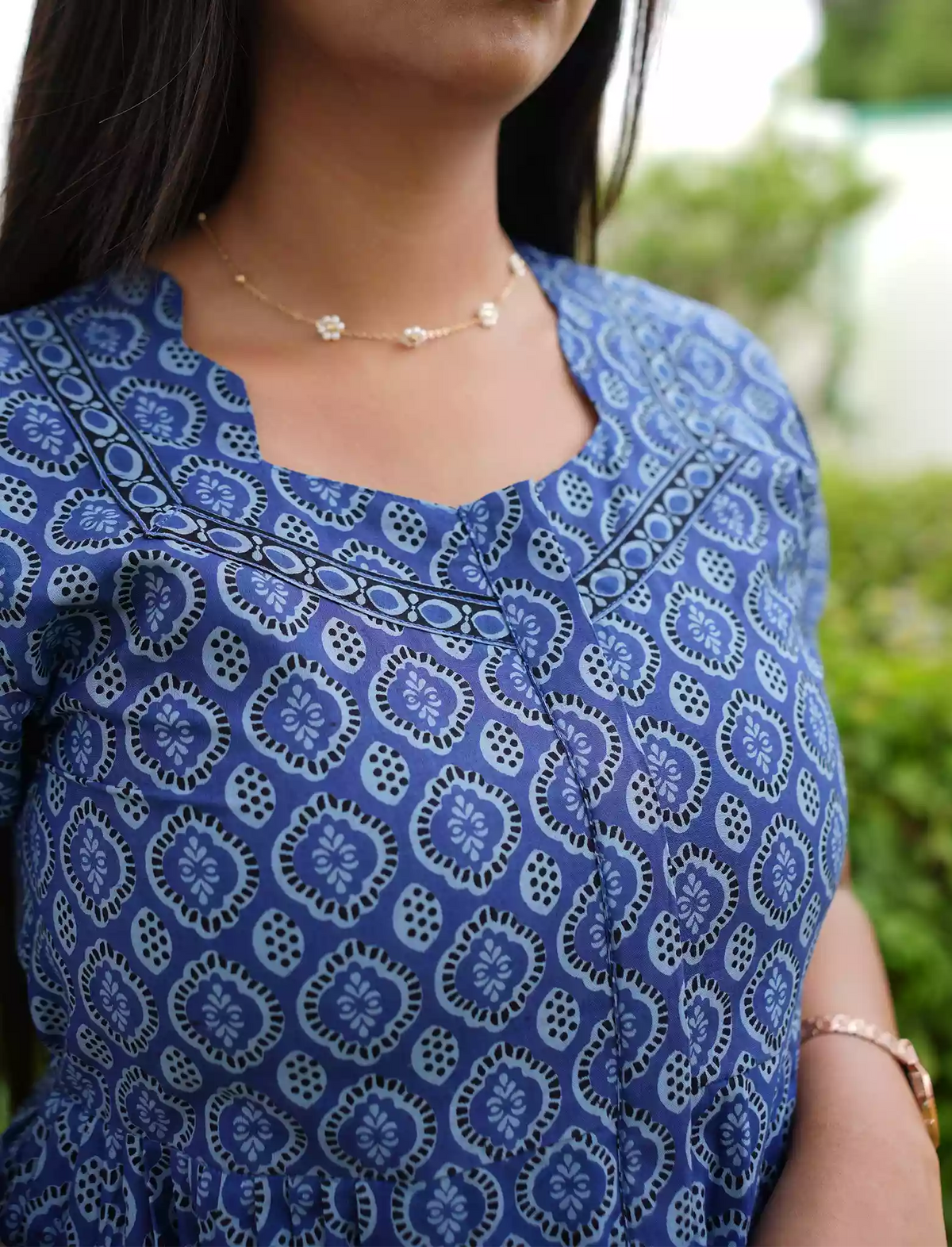 Cotton Geometric Print Casual Frock with Back Tie - Mangai Nighties