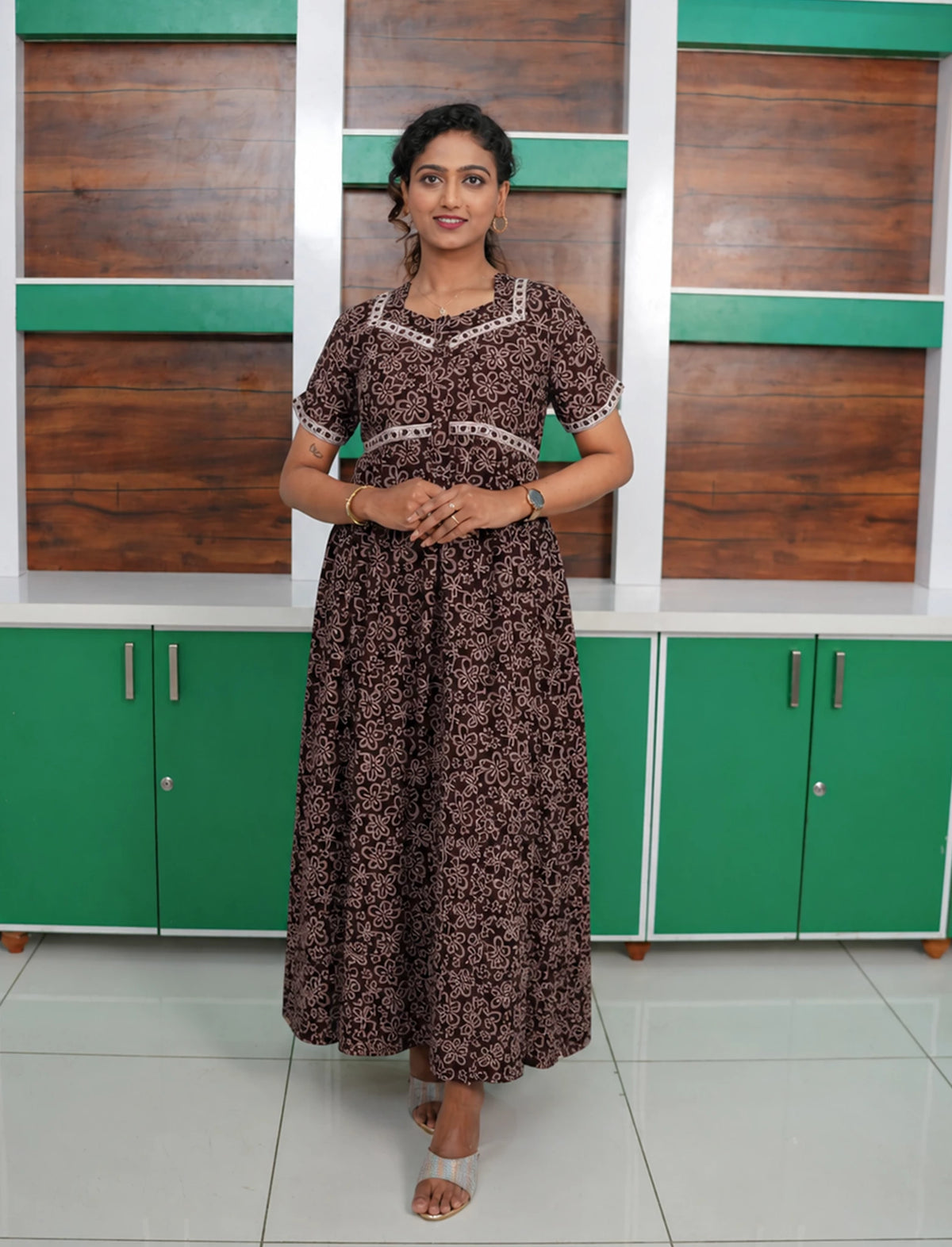 Floral Print Cotton Feeding and Casual Frock Mangai Nighties