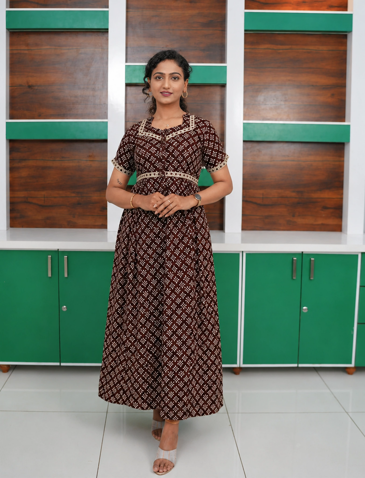 Floral Butta Print Cotton Frock with Back Tie | Mangai Nighties