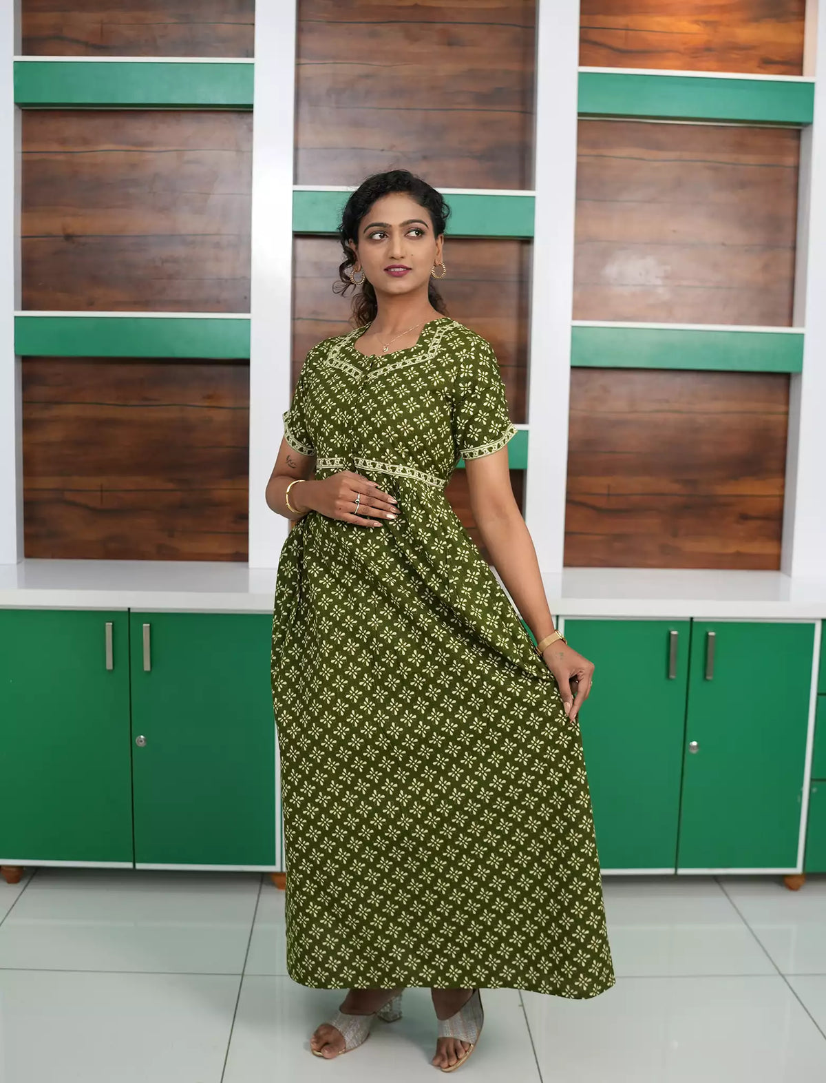 Floral Butta Print Cotton Frock with Back Tie | Mangai Nighties