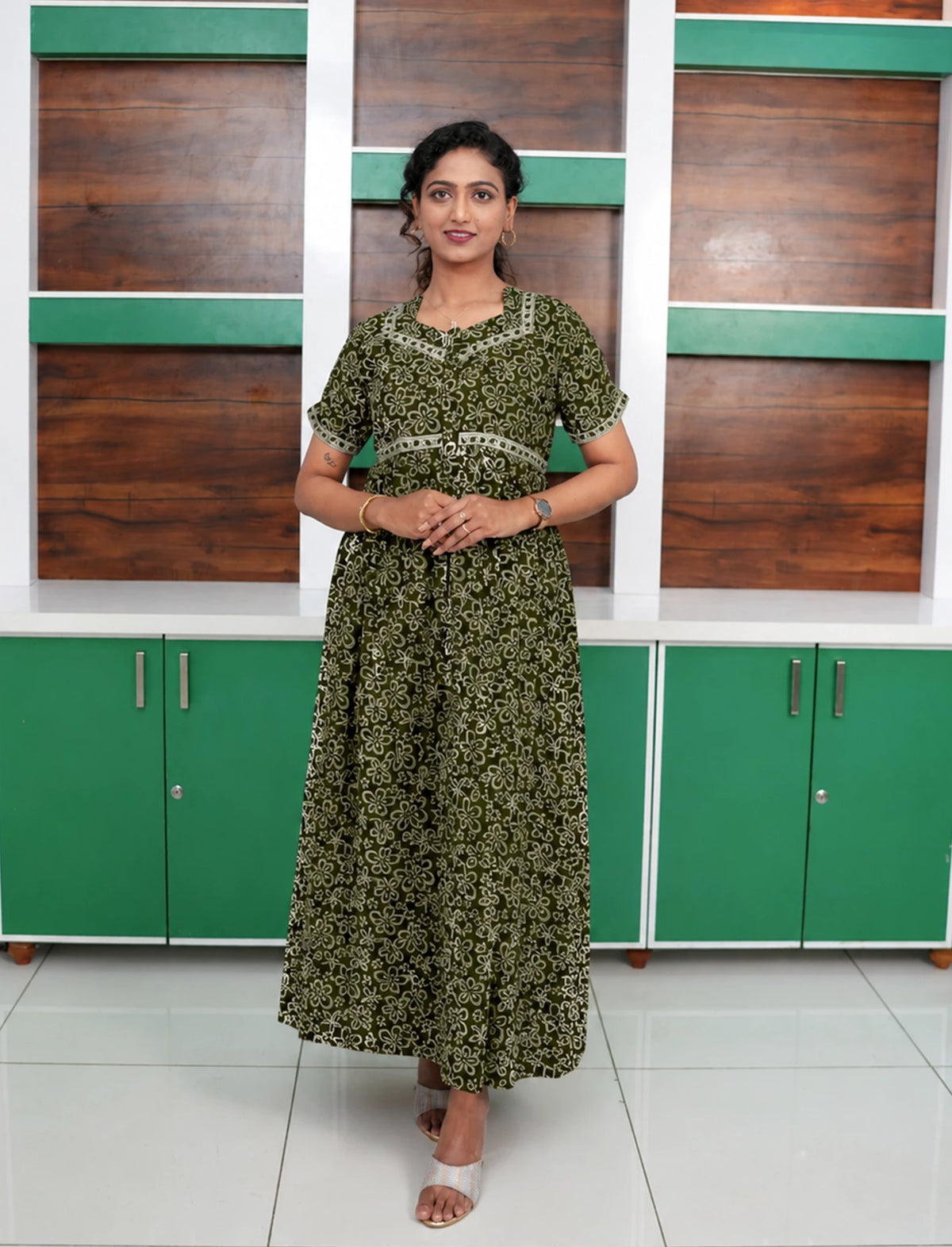 Floral Print Cotton Feeding and Casual Frock Mangai Nighties