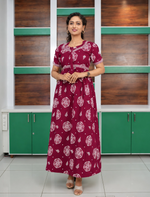 Floral Print Cotton Casual Frock with Pocket | Mangai Nighties