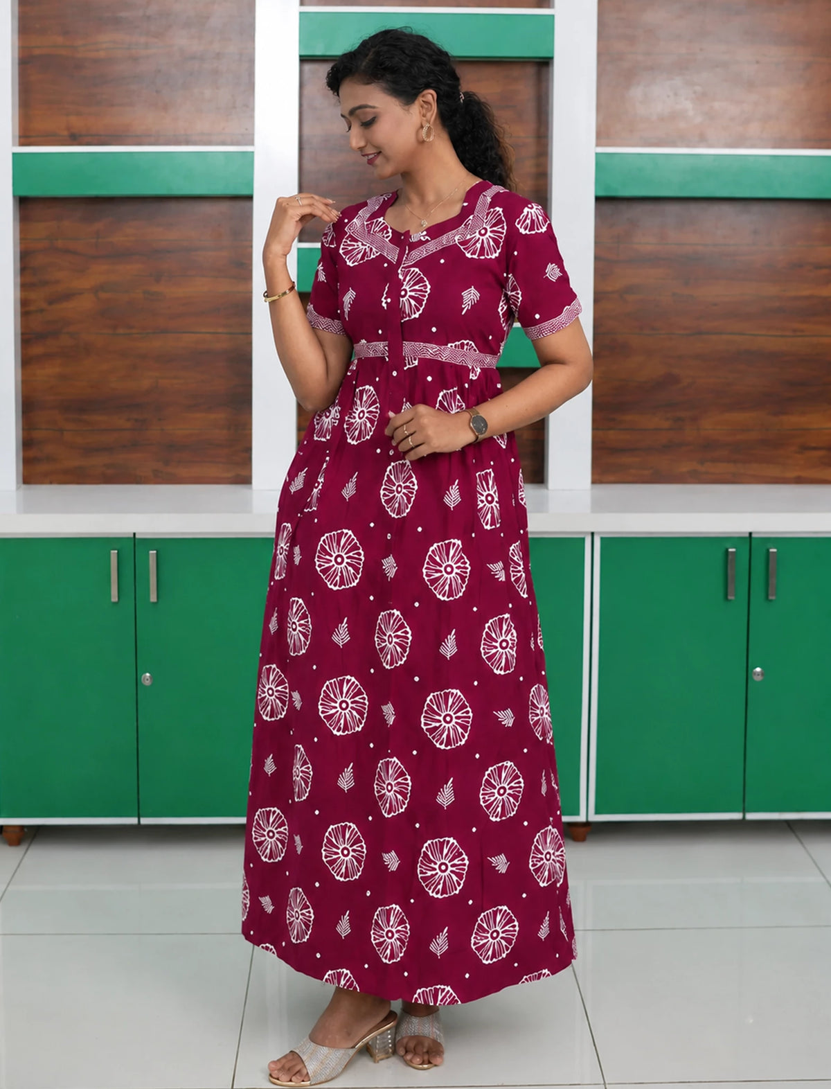 Floral Print Cotton Casual Frock with Pocket | Mangai Nighties