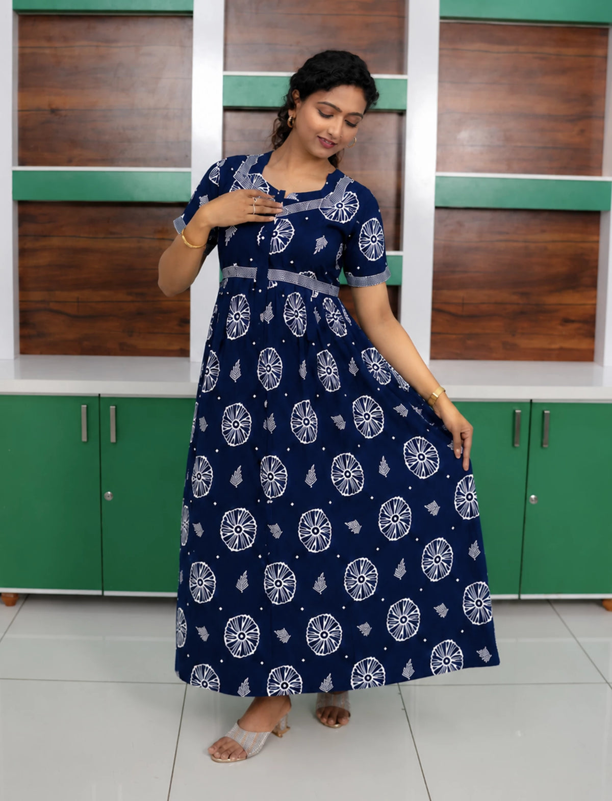Floral Print Cotton Casual Frock with Pocket | Mangai Nighties