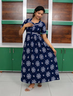 Floral Print Cotton Casual Frock with Pocket | Mangai Nighties
