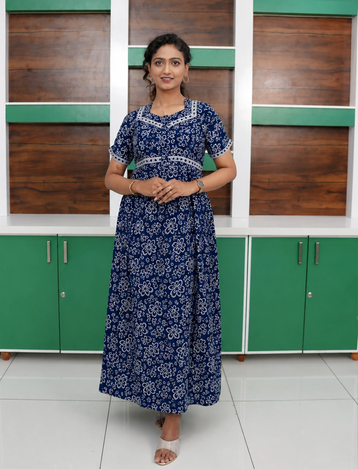 Floral Print Cotton Feeding and Casual Frock Mangai Nighties
