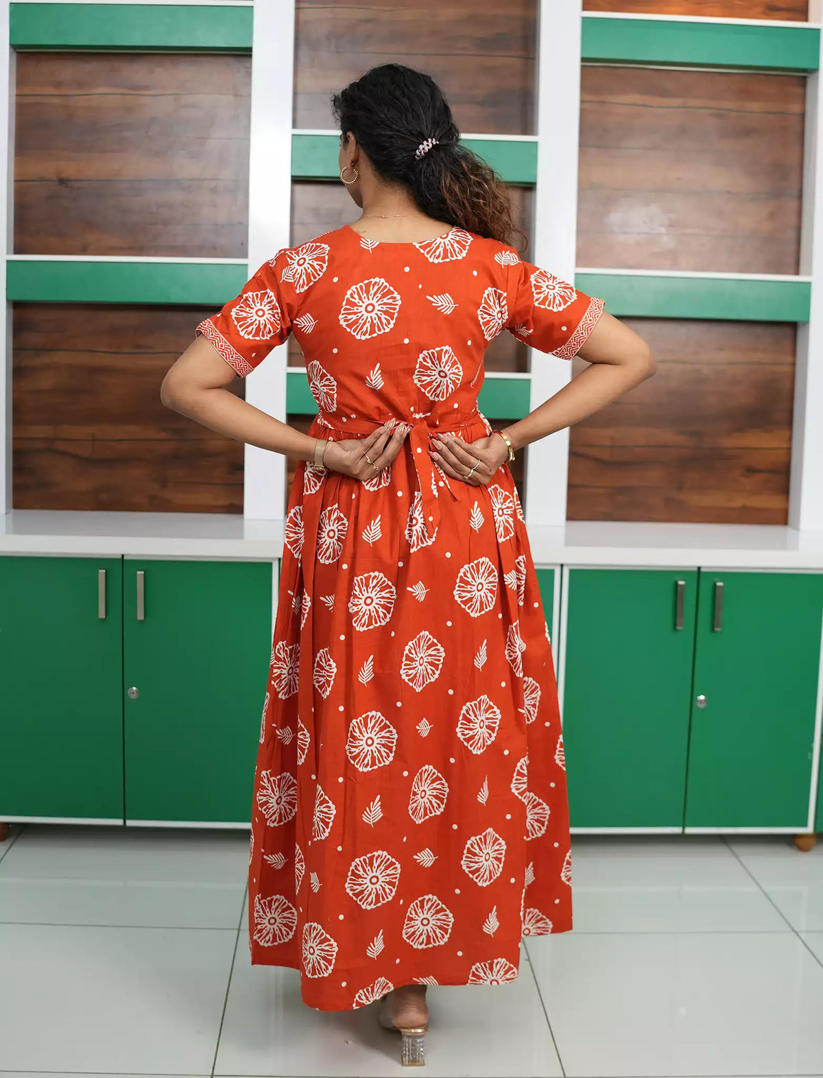 Floral Print Cotton Casual Frock with Pocket | Mangai Nighties