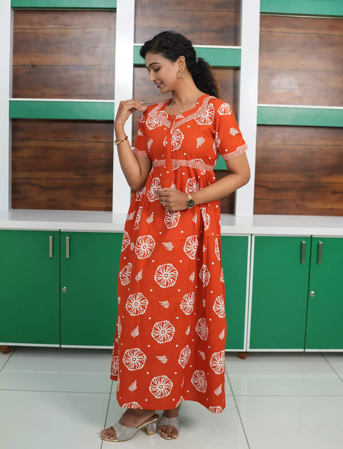 Floral Print Cotton Casual Frock with Pocket | Mangai Nighties