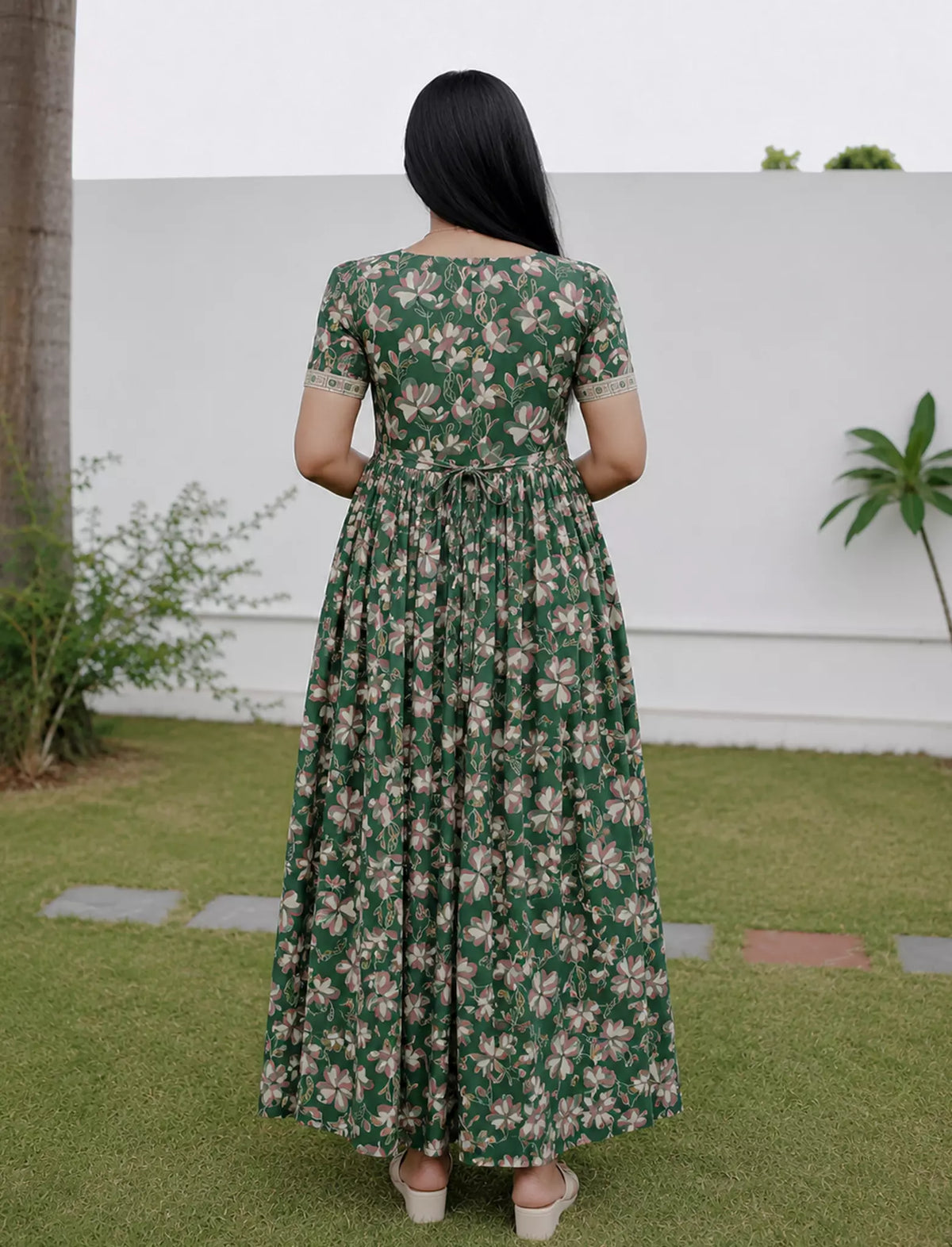 Cotton Floral Print Casual & Feeding Frock with Back Tie - Mangai Nighties