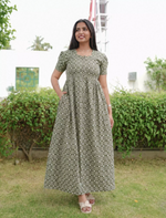 Cotton Geometric Print Casual Frock with Back Tie - Mangai Nighties