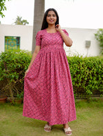 Cotton Geometric Print Casual Frock with Back Tie - Mangai Nighties