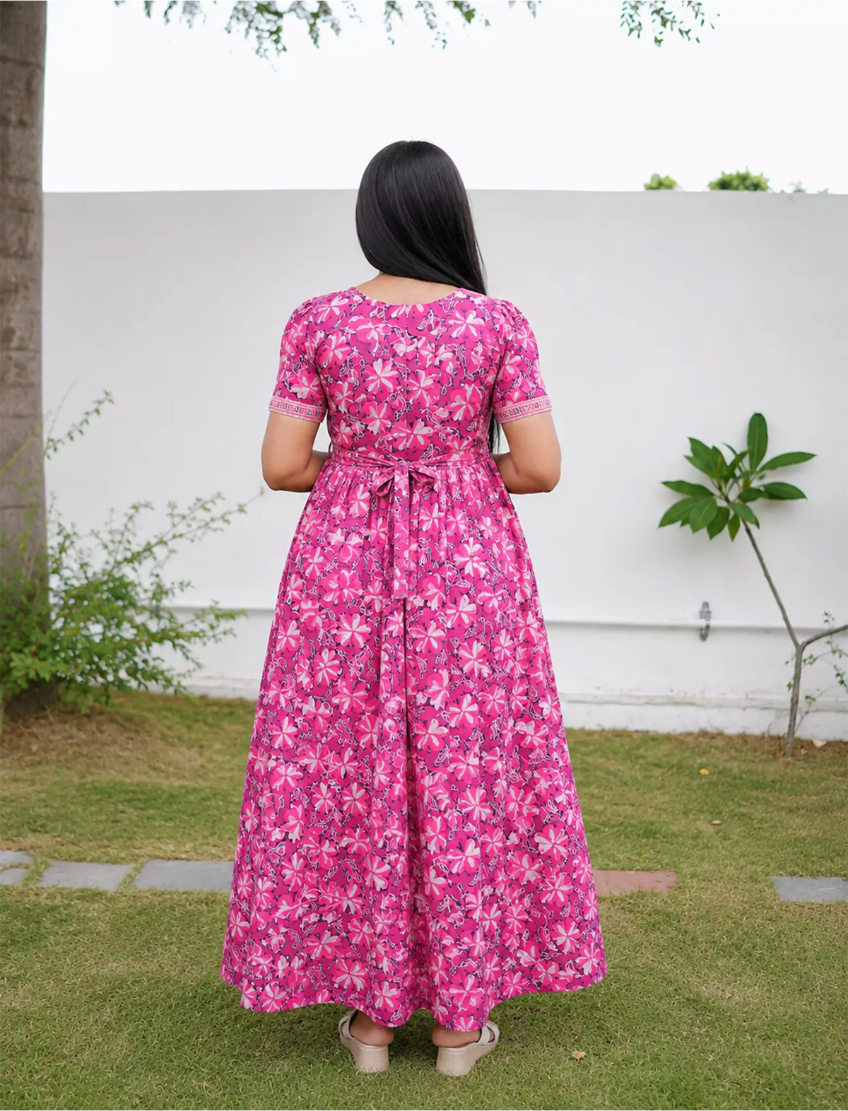 Cotton Floral Print Casual & Feeding Frock with Back Tie - Mangai Nighties