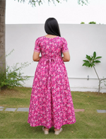 Cotton Floral Print Casual & Feeding Frock with Back Tie - Mangai Nighties
