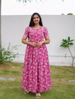 Cotton Floral Print Casual & Feeding Frock with Back Tie - Mangai Nighties