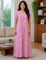 MANGAI Premium Cotton Printed Pleated Model Half Sleeve 5XL Size Nighties - Fancy Neck | With Side Pocket |Shrinkage Free Nighties | Trendy Collection's for Stylish Women's