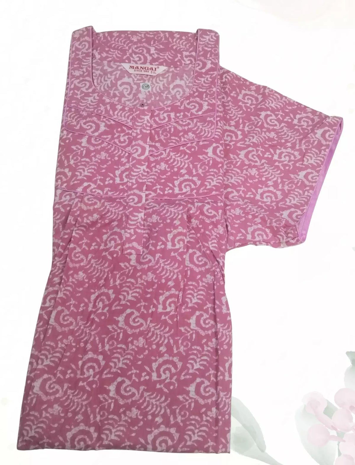 MANGAI Premium Cotton Printed Pleated Model Half Sleeve 5XL Size Nighties - Fancy Neck | With Side Pocket |Shrinkage Free Nighties | Trendy Collection's for Stylish Women's