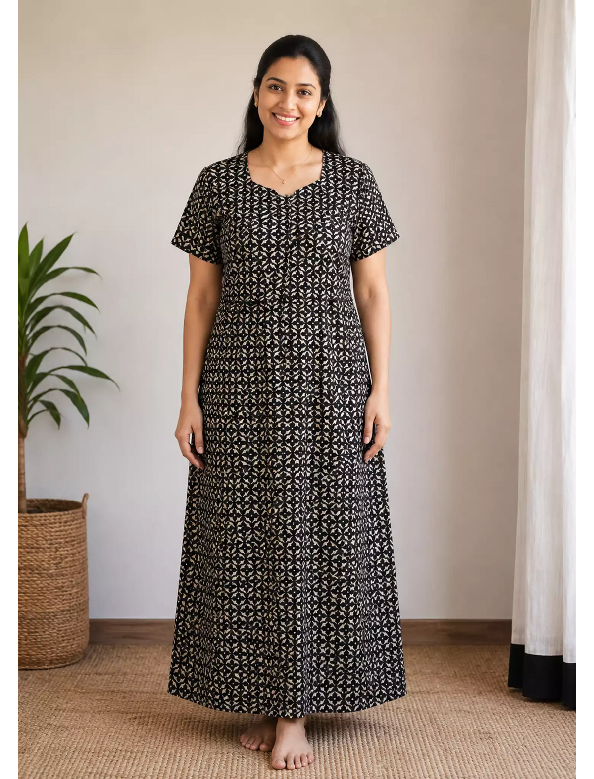 MANGAI Cotton Printed Pleated Model Half Sleeve 4XL Size Nighties for Stylish Women's