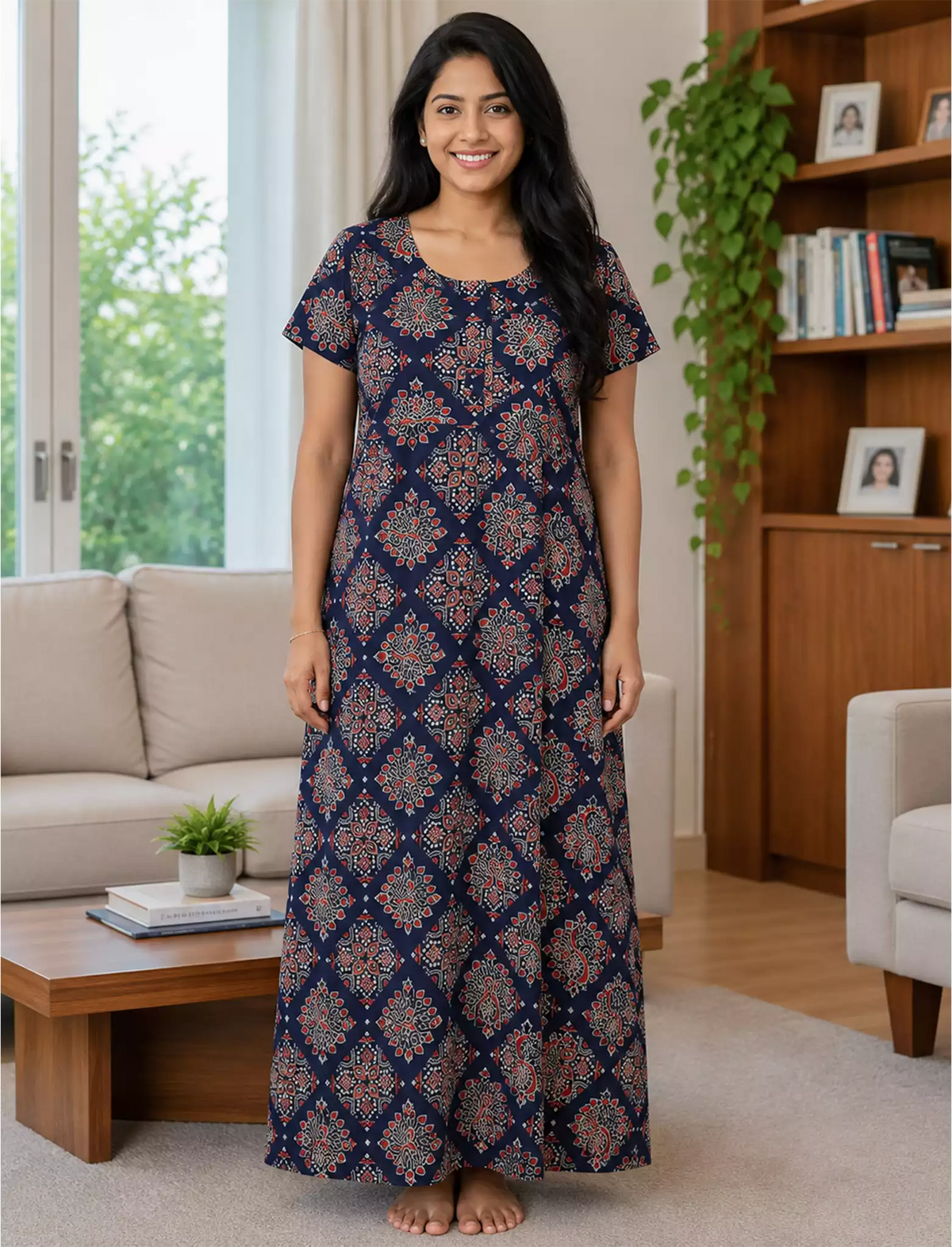 MANGAI Premium Cotton Printed Pleated Model Half Sleeve 5XL Size Shrinkage Free Nighties