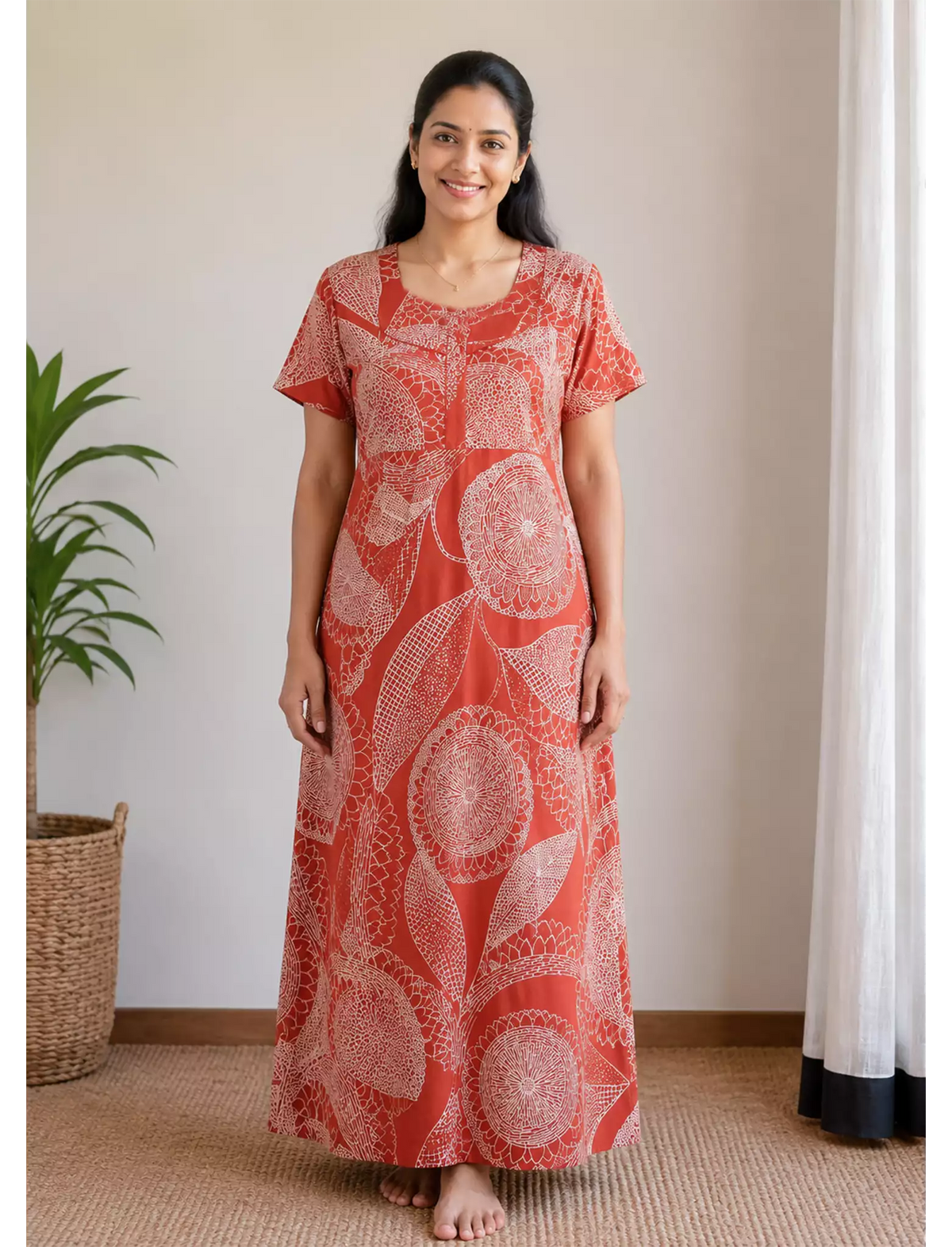 MANGAI Cotton Printed Pleated Model Half Sleeve 5XL Size Nighties for Stylish Women's