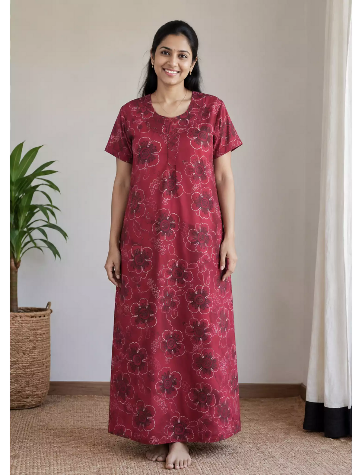 MANGAI Premium Cotton Printed Pleated Model Half Sleeve 4XL Size Nighties