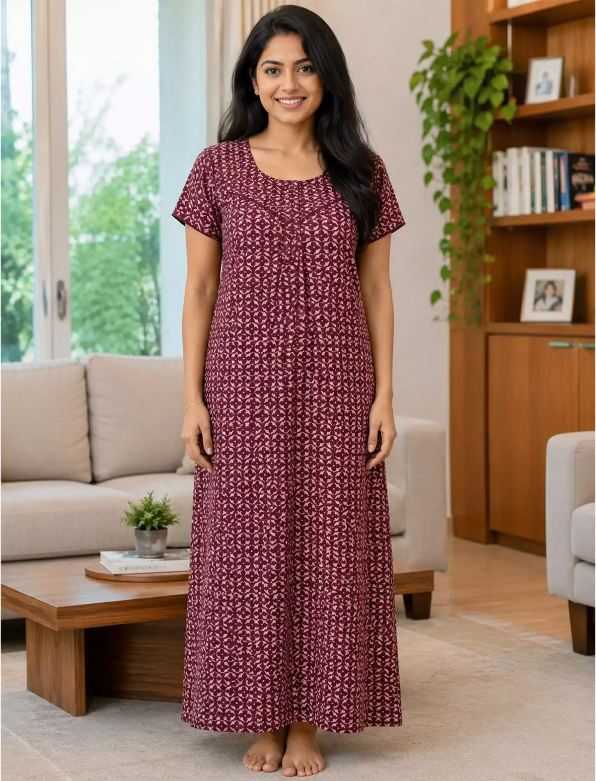 MANGAI Cotton Printed Pleated Model Half Sleeve 4XL Size Nighties for Stylish Women's